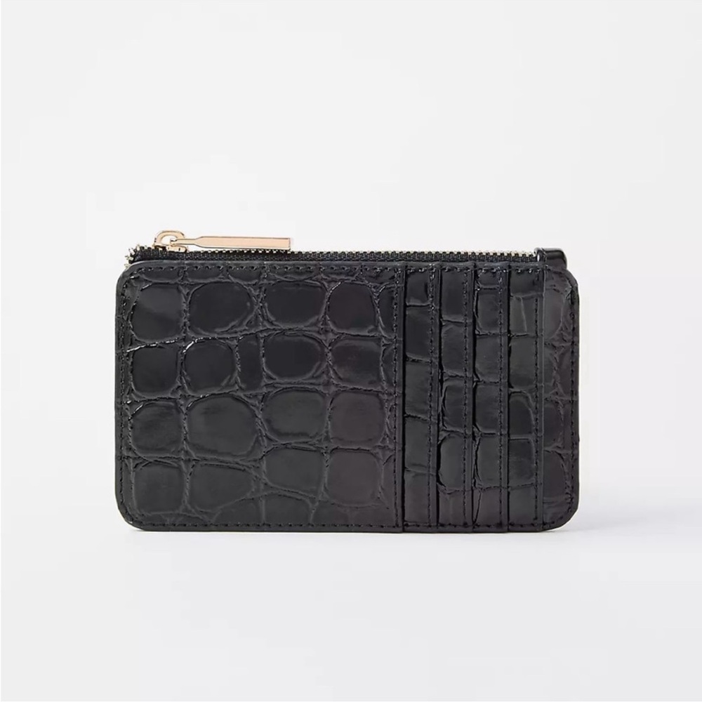 LOFT Black Crocodile-Pattern Card Holder